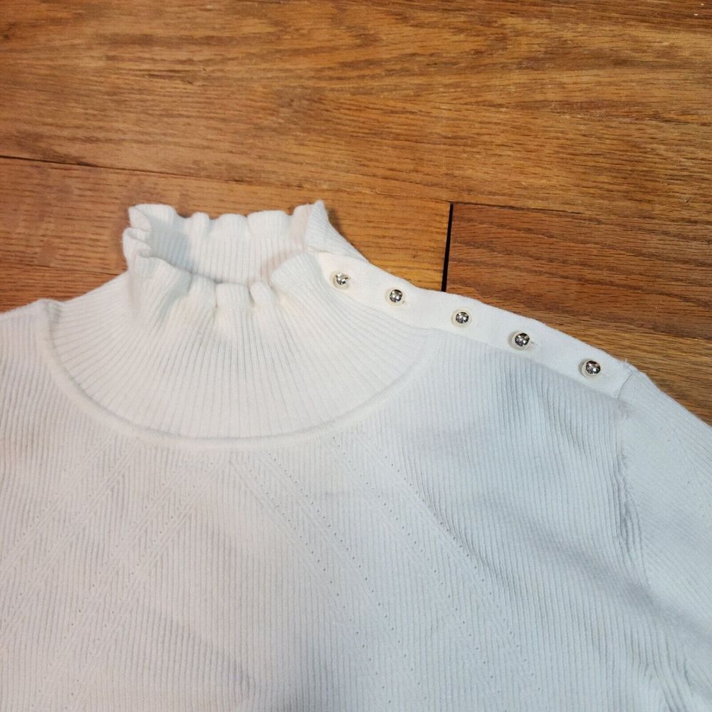 White House Black Market Gold Button Detail Mock Neck Ribbed Womens Size Large - Picture 2 of 10